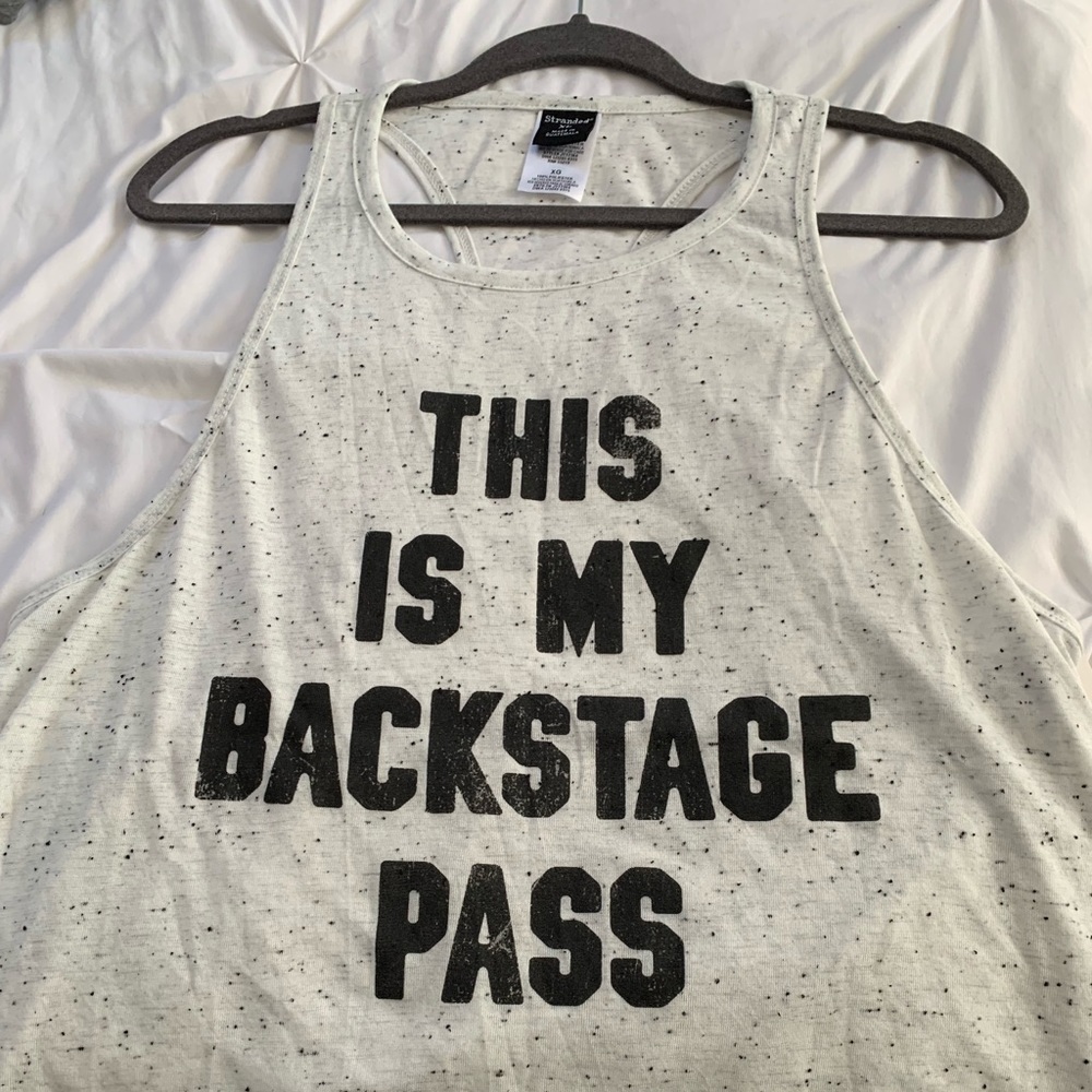 Graphic tank, semi cropped, black lettering